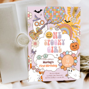 Convite Uma Menina Spooky Retrora Halloween Primeiro Anive
