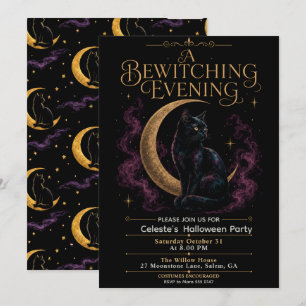 Convite Uma Noite de Halloween Enfeitiçante Gato Preto