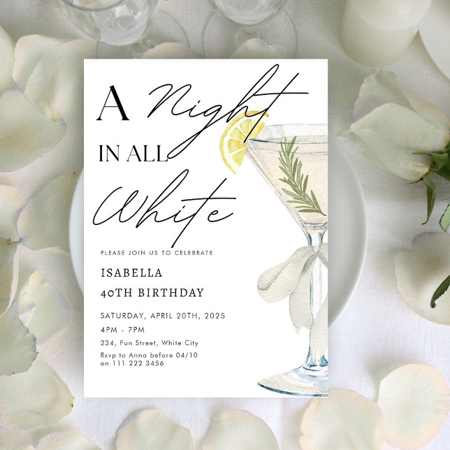 Convite Uma noite em toda a Festa de aniversário branca (A Night in All White Birthday Party Invitation)