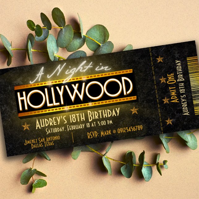 Convite Uma noite no ingresso de Hollywood (Hollywood Party Ticket Invitation)