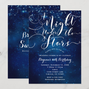 Convite UMA NOITE SOB AS ESTRELAS Céu Azul Estrelado Brilh