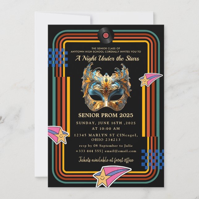 Convite Uma noite sob o Baile de formatura Dourado das est (Frente)