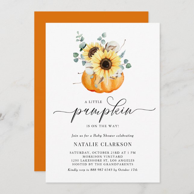 Convite Uma Pequena Abóbora Está A Caminho Do Chá de frald (Frente/Verso)