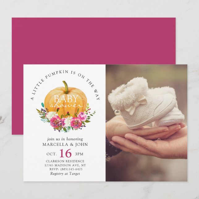 Convite Uma Pequena Abóbora Está a Caminho do Chá de frald (Frente/Verso)