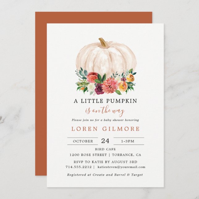 Convite Uma Pequena Abóbora Está A Caminho Do Chá de frald (Frente/Verso)