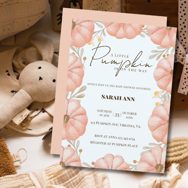 Convite Uma Pequena Abóbora Está A Caminho Do Chá de frald (A Little Pumpkin Is On The Way Baby Shower Invitation)