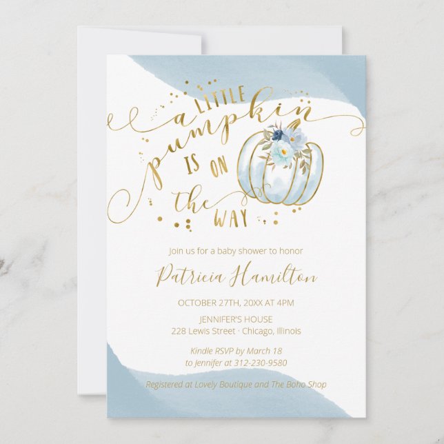 Convite Uma Pequena Abóbora Está A Caminho Do Chá de frald (Frente)