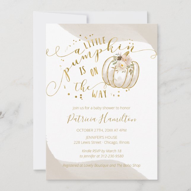 Convite Uma Pequena Abóbora Está A Caminho Do Chá de frald (Frente)