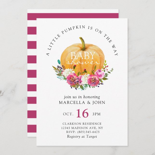 Convite Uma Pequena Abóbora Está A Caminho Do Chá de frald (Frente/Verso)