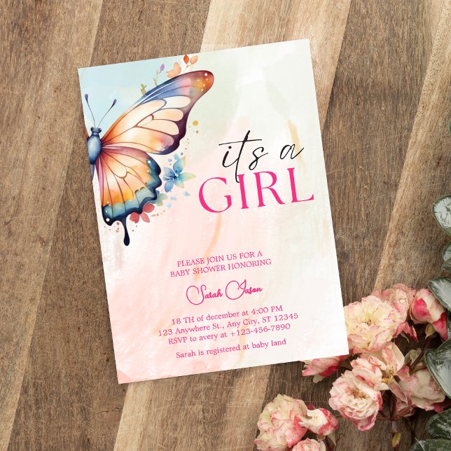 Convite Uma pequena borboleta Chá de fraldas branco floral (Criador carregado)