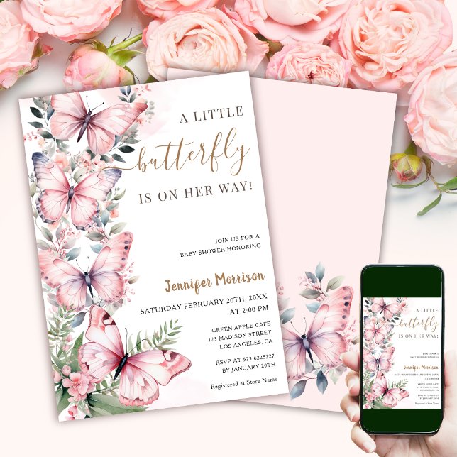 Convite Uma Pequena Borboleta Está A Caminho Dela! Chá de  (Criador carregado)