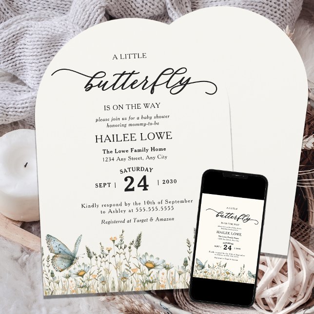 Convite Uma Pequena Borboleta Está A Caminho Do Chá de fra (Criador carregado)