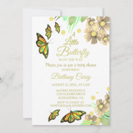 Convite Uma Pequena Borboleta Está No Caminho Bebê Floral
