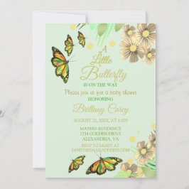 Convite Uma Pequena Borboleta Está No Caminho Bebê Floral