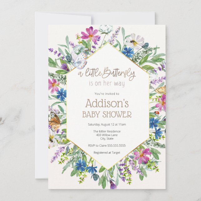 Convite Uma Pequena Borboleta está no seu caminho Chá de f (Frente)