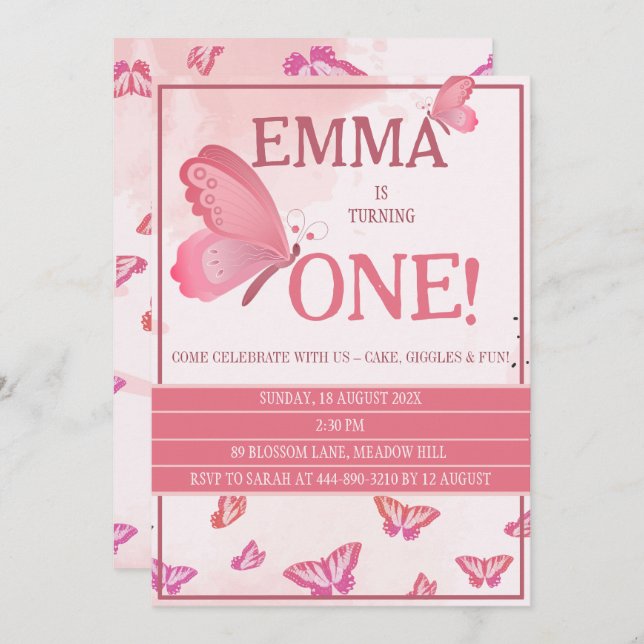 Convite Uma Pequena Borboleta está transformando um convit (Frente/Verso)