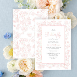 Convite Uma Pequena Chá de fraldas de Garota Rosa Vintage
