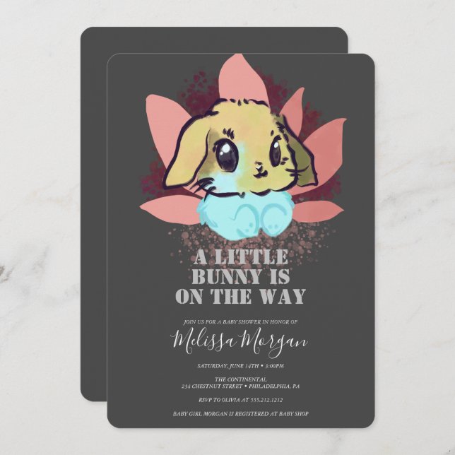 Convite Uma Pequena Cinza Bonita De Chá de fraldas (Frente/Verso)