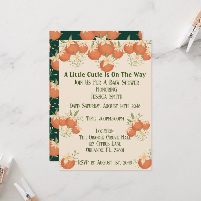 Convite Uma pequena cruz está a caminho - Flor Laranja (Frente/Verso In Situ)