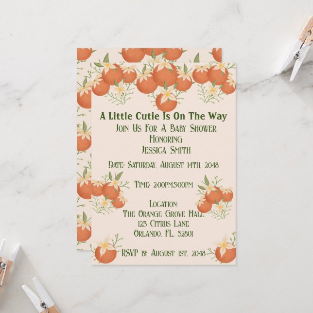 Convite Uma pequena cruz está a caminho - Laranja, Flor-Es (Frente/Verso In Situ)