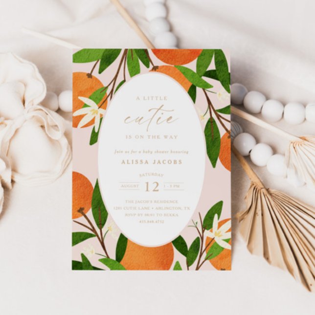 Convite Uma Pequena Cutie | Chá de fraldas Neutro Rosa Mod (Criador carregado)