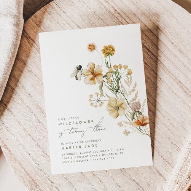 Convite Uma Pequena Festa de aniversário Floral De Girasso (Criador carregado)