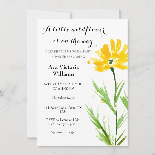 Convite Uma Pequena Flor Chá de fraldas Amarelo (Frente)