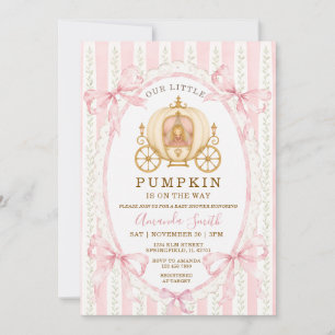 Convite Uma Pequena Princesa Abóbora Laço Rosa Chás de Beb