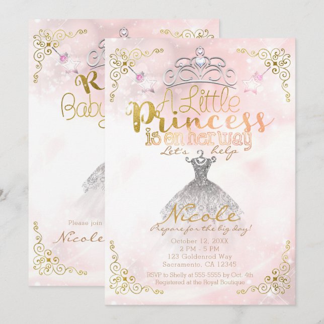 Convite Uma pequena princesa está a caminho Chuveiro de Be (Frente/Verso)