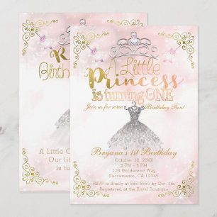 Convite Uma pequena princesa fazendo uma festa de primeiro