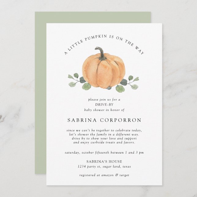 Convite Uma Pequena Pumpkin está no caminho da aquarela (Frente/Verso)
