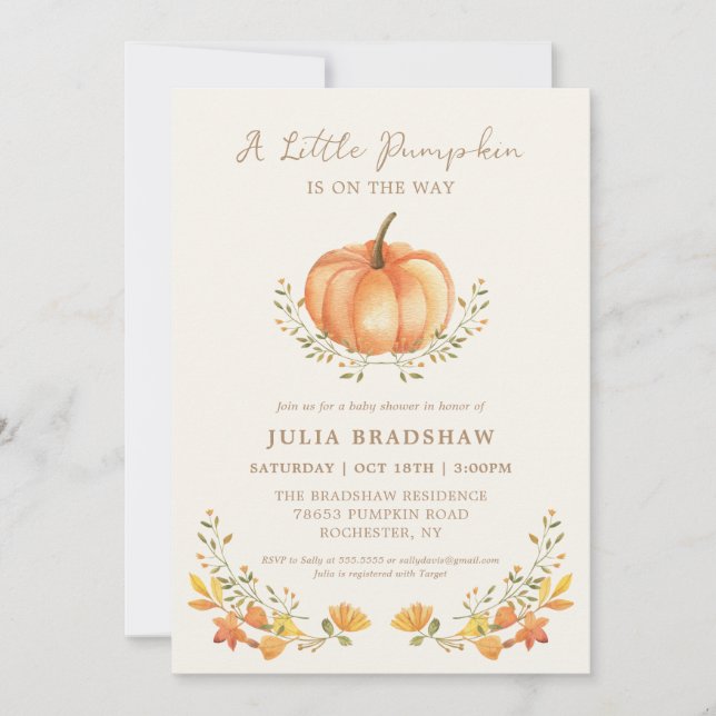 Convite Uma Pequena Queda De Abóbora | Sexo Chá de fraldas (Frente)