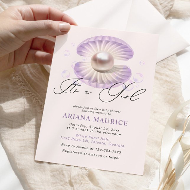 Convite Uma pérola de aquarela é um Chá de fraldas (Criador carregado)