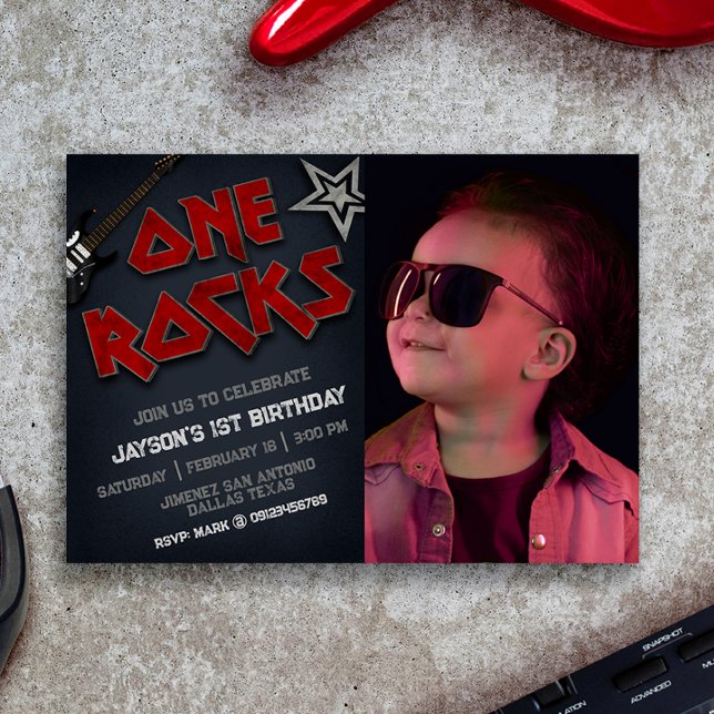Convite Uma rocha com imagem - primeiro aniversario (One Rocks with Picture - 1st Birthday Invitation)