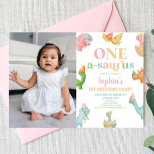 Convite Uma rua A-Saurus Dinossaur 1 Primeira Festa de ani