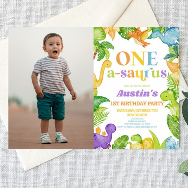 Convite Uma rua A-Saurus Dinossaur 1 Primeira Festa de ani (Criador carregado)