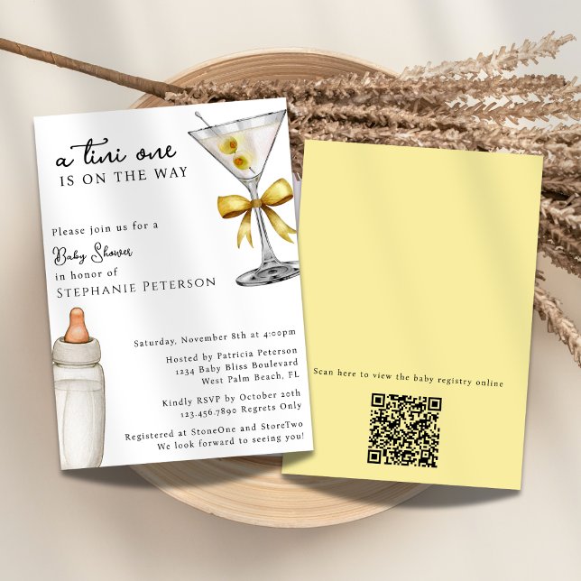Convite Uma Tini One Yellow Martini Código QR Baby Shower (Criador carregado)