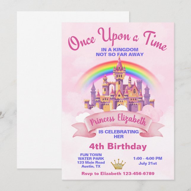 Convite Uma Vez Em Um Aniversário Do Time Princess Castle (Frente/Verso)