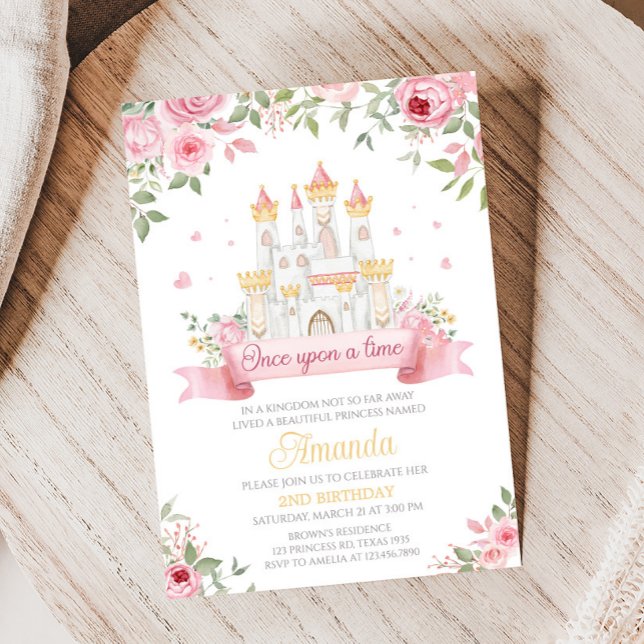 Convite Uma vez em uma Festa de aniversário de Tempo (Princess Castle Once Upon a Time Birthday Party Invitation)