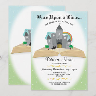 Convite Uma vez no Time Story Book Princesa Aniversário