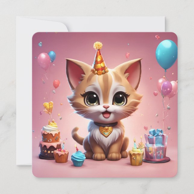 Convite Un adorable chaton qui fête son anniversaire (Frente)