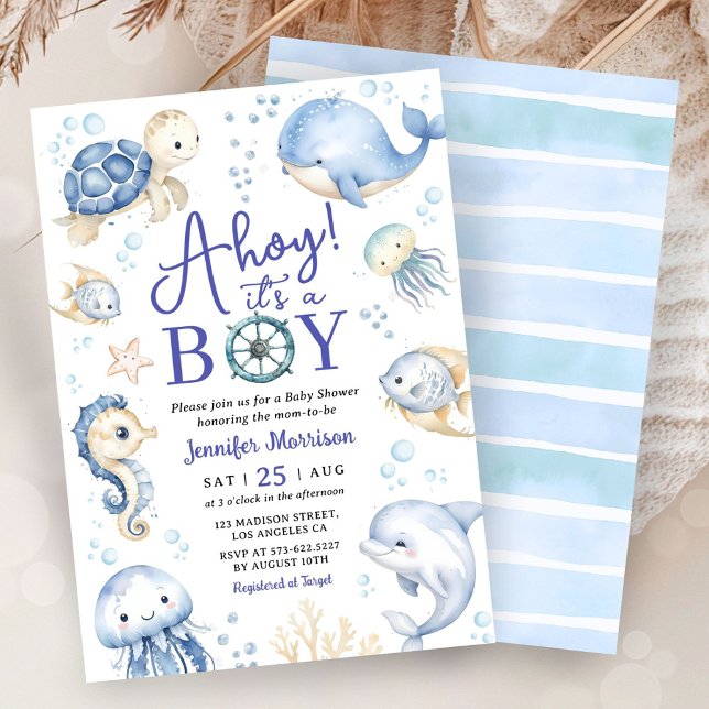 Convite Under The Sea Ahoy It's A Boy Ocean Baby Shower  (Criador carregado)