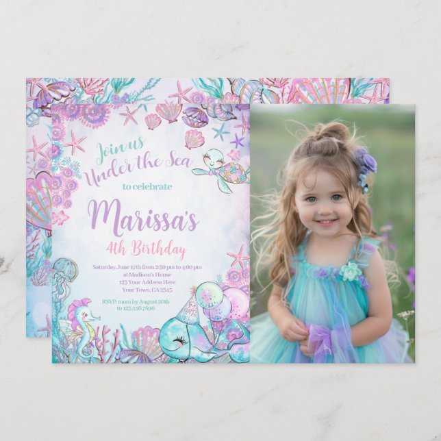 Convite Under the Sea Animals Birthday Invitation (Frente/Verso)