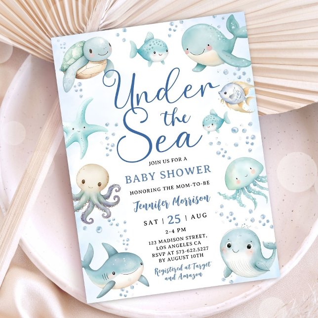Convite Under The Sea Baby Shower Boy Cute Ocean  (Criador carregado)