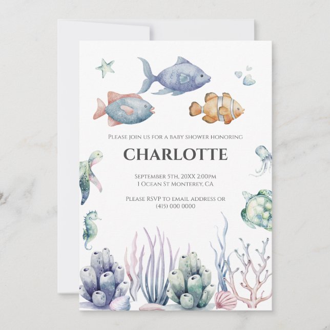 Convite Under the Sea Baby Shower Invitation with QR Code  (Frente)