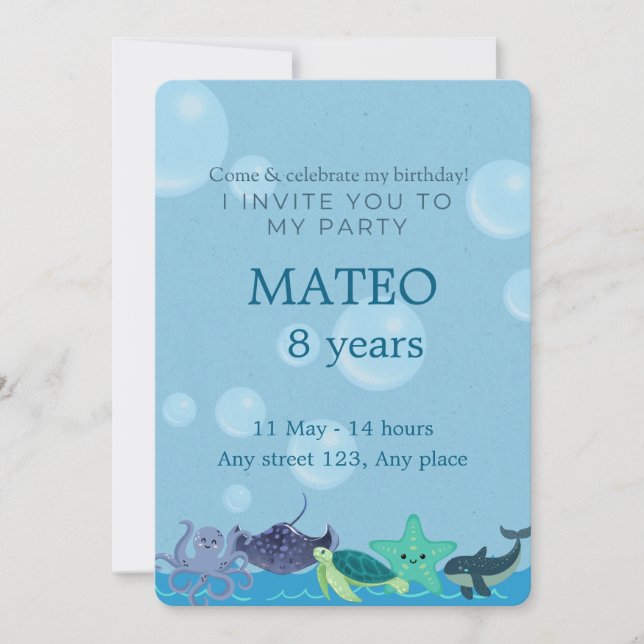 Convite Under the Sea Birthday for Kids (Frente)