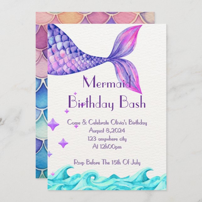 CONVITE UNDER THE SEA BIRTHDAY INVITATION FOR GIRLS (Frente/Verso)