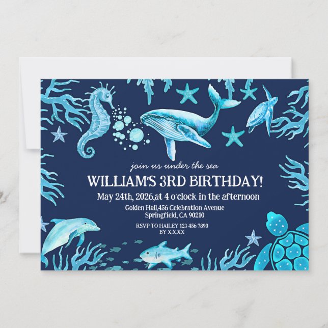 Convite Under the Sea birthday invitation, ocean boy  (Frente)