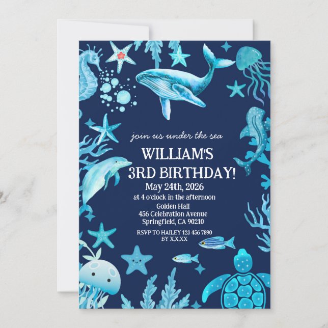 Convite Under the Sea birthday invitation, ocean boy  (Frente)