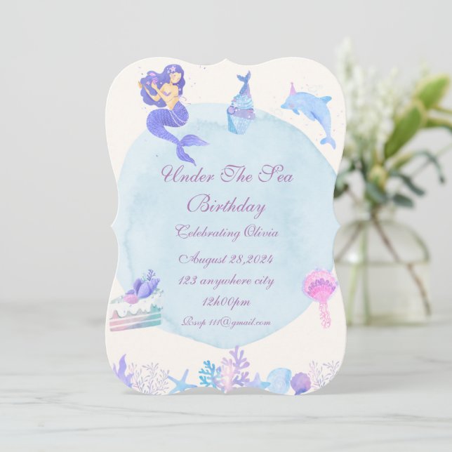 CONVITE UNDER THE SEA BIRTHDAY PARTY INVITATION (Em pé/Frente)